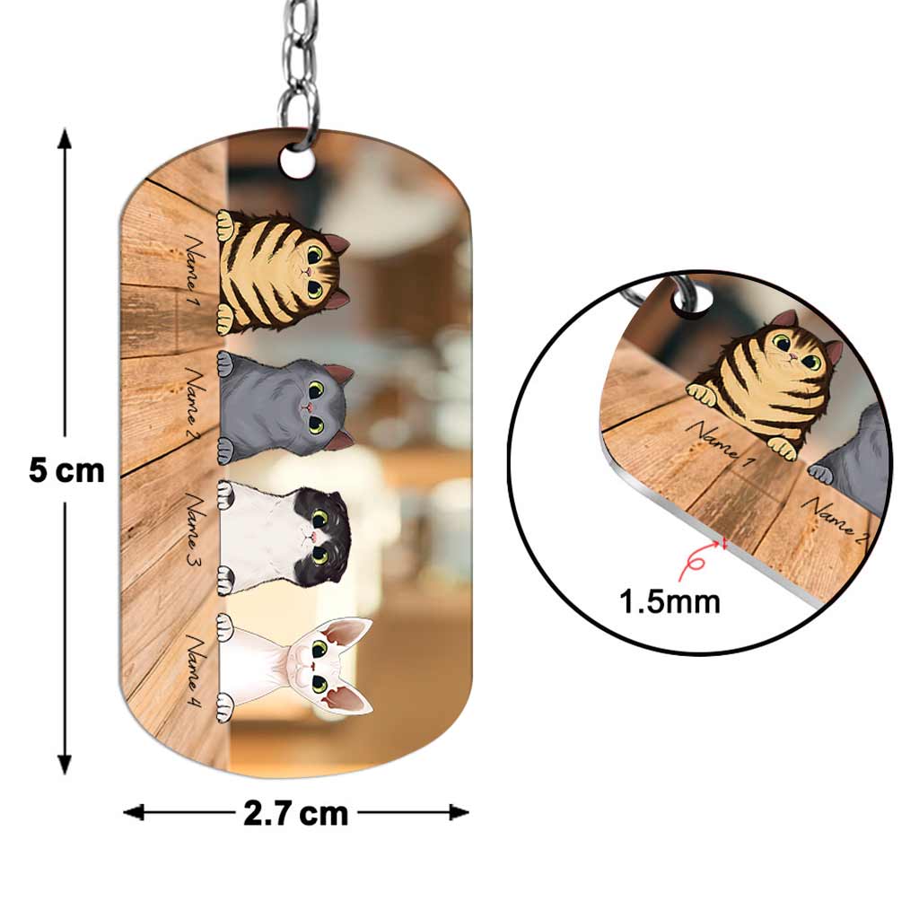 Drive Safe I Need You Here With Me - Personalized Father's Day Cat Stainless Steel Keychain