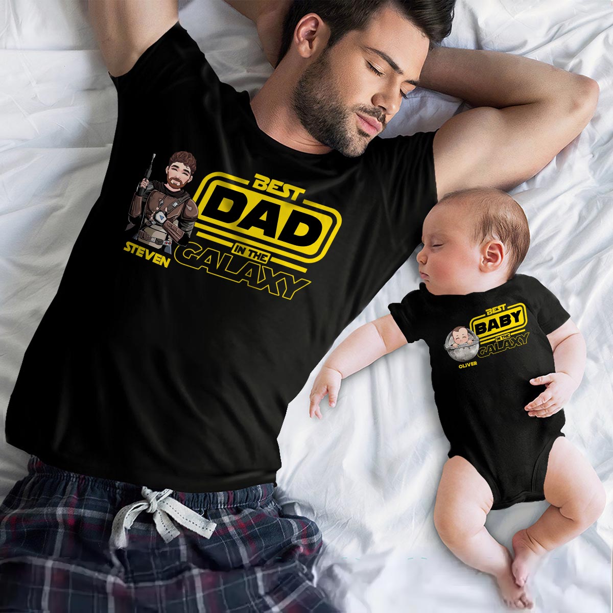 Best Dad In The Galaxy - Personalized Father T-shirt And Baby Onesie