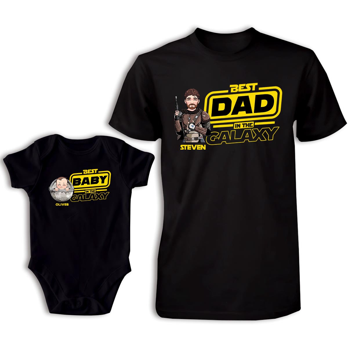 Best Dad In The Galaxy - Personalized Father T-shirt And Baby Onesie