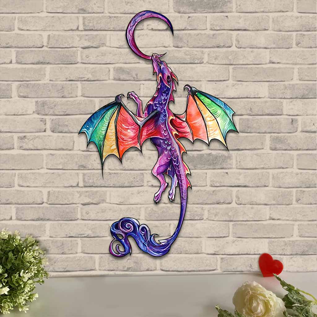 Dragon and The Moon Cut Metal Sign