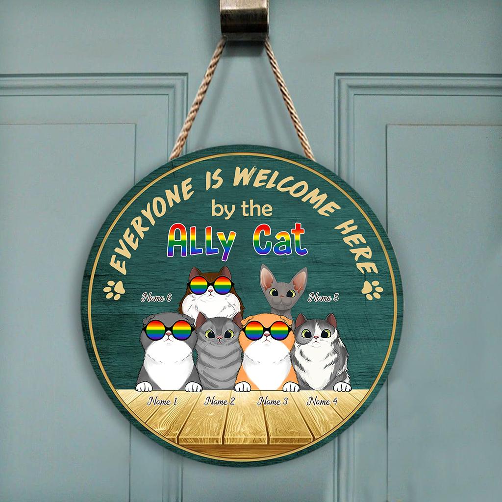 Ally Cat - LGBT Support Customized Round Wood Sign