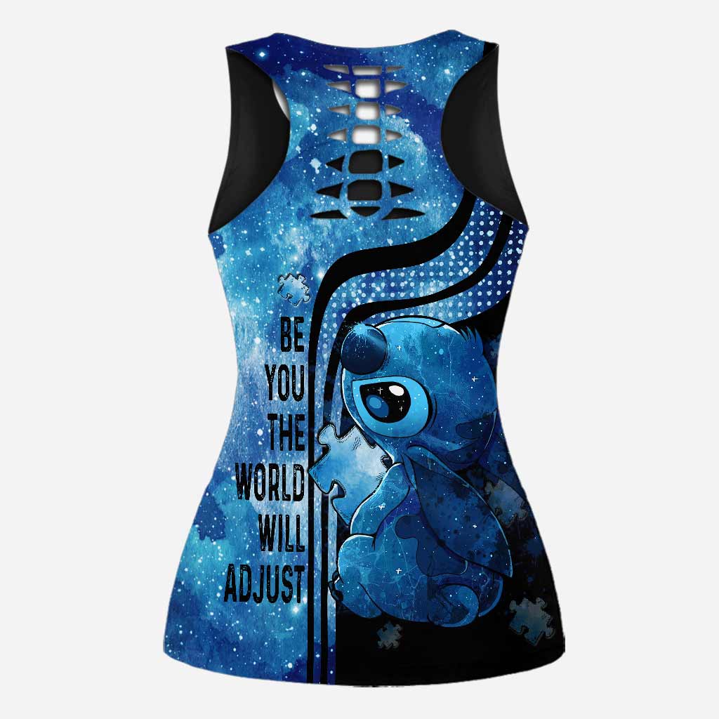 Be You The World Will Adjust - Personalized Autism Awareness Hollow Tank Top and Leggings