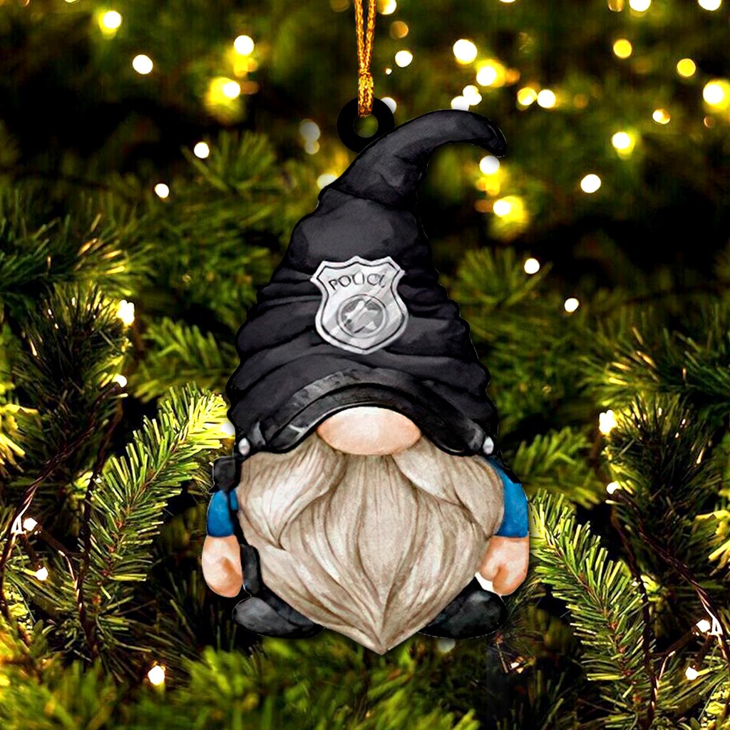 Policeman Gnome Police Officer Ornament (Printed On Both Sides)