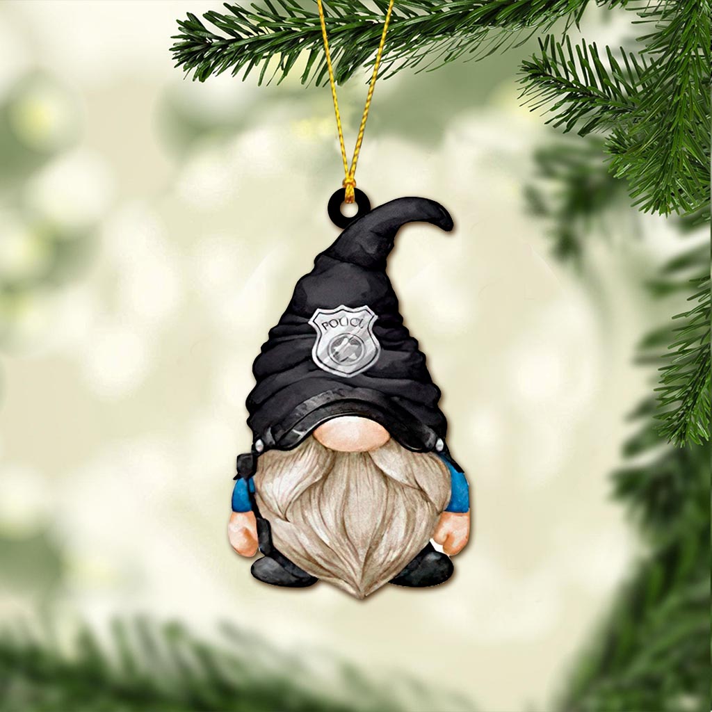 Policeman Gnome Police Officer Ornament (Printed On Both Sides)