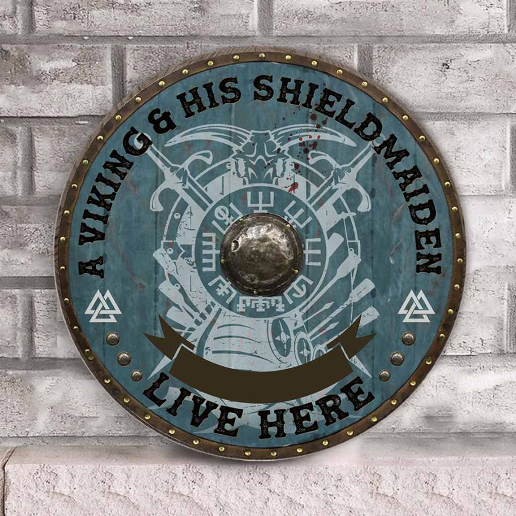 A Viking King And His Shieldmaiden Customized Round Wood Sign