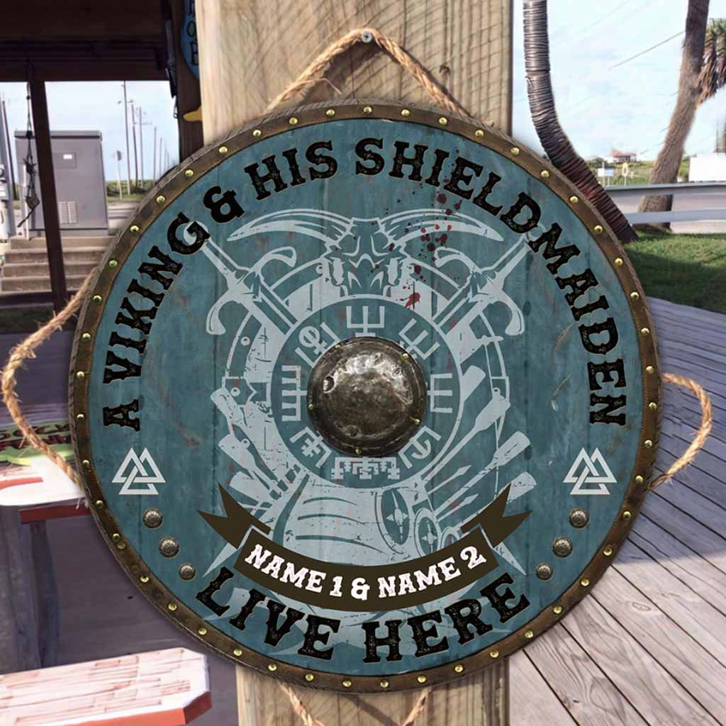 A Viking King And His Shieldmaiden Customized Round Wood Sign