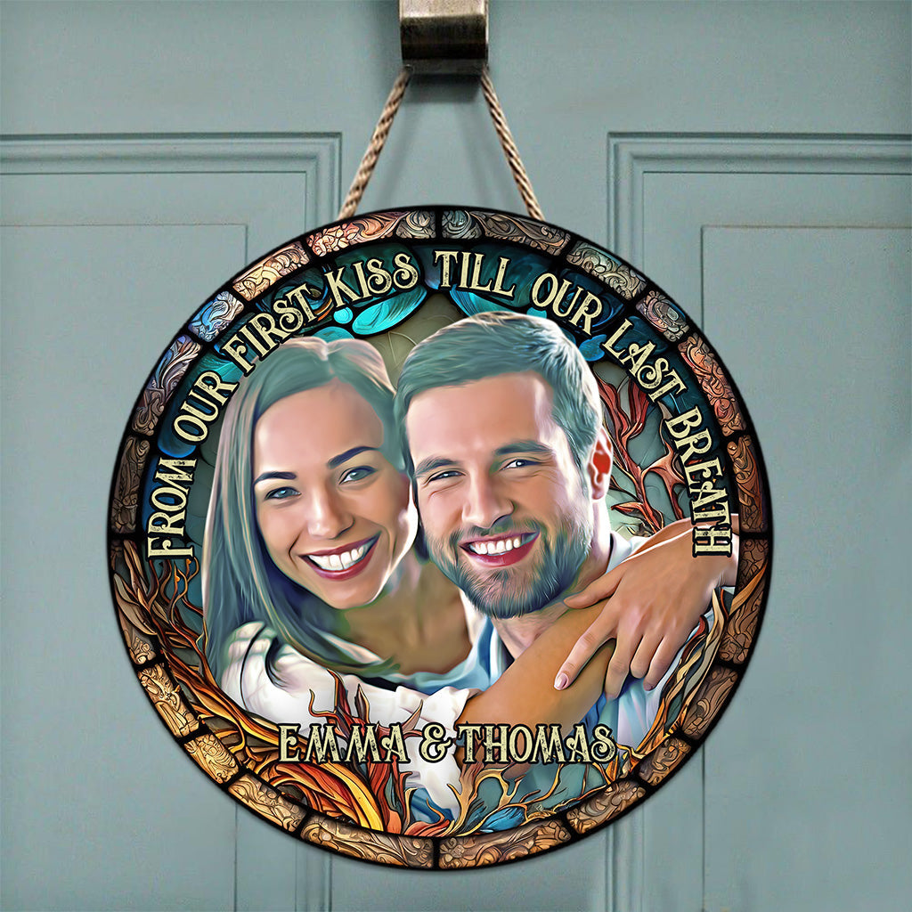 Stained Glass Couple - Personalized Couple Round Wood Sign