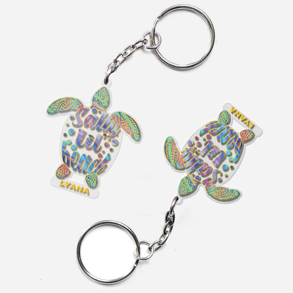 Salty Lil' Beach - Personalized Turtle Transparent Keychain (Printed On Both Sides)