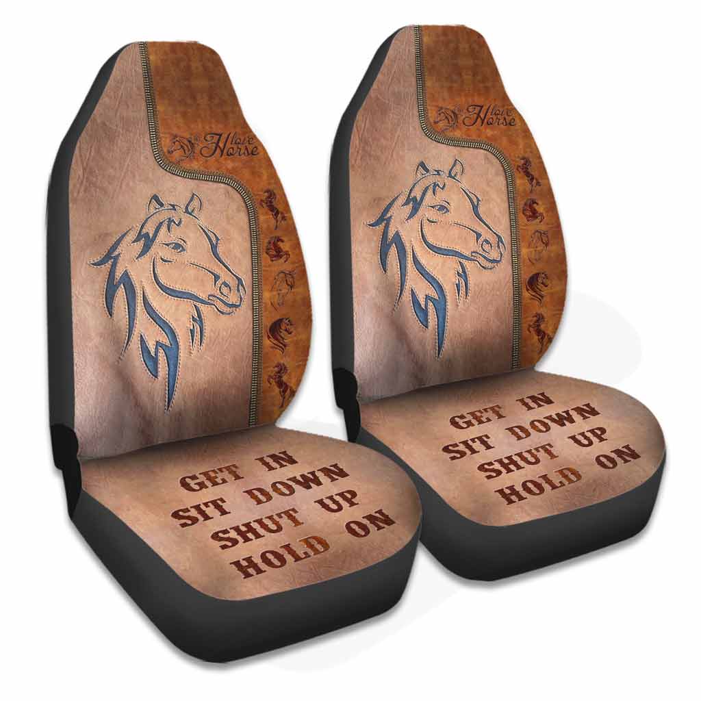 Get In Sit Down - Horse Seat Covers With Leather Pattern Print