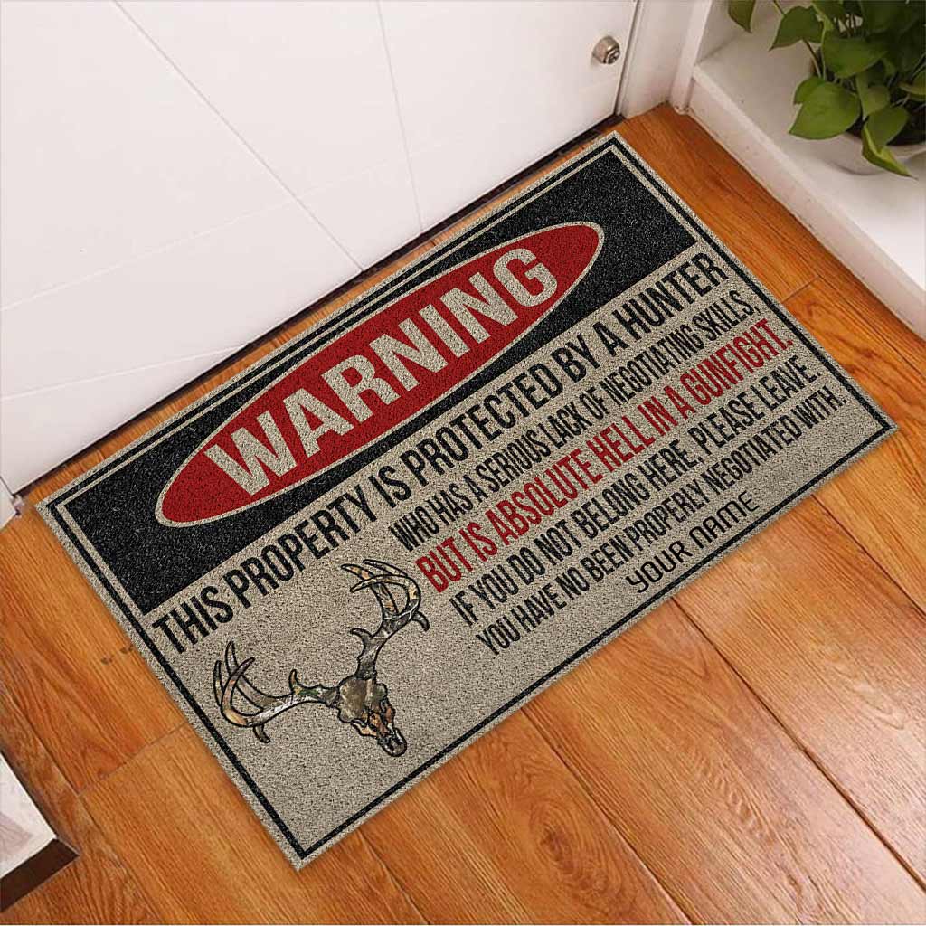 Warning - Hunting Personalized Coir Pattern Print Doormat