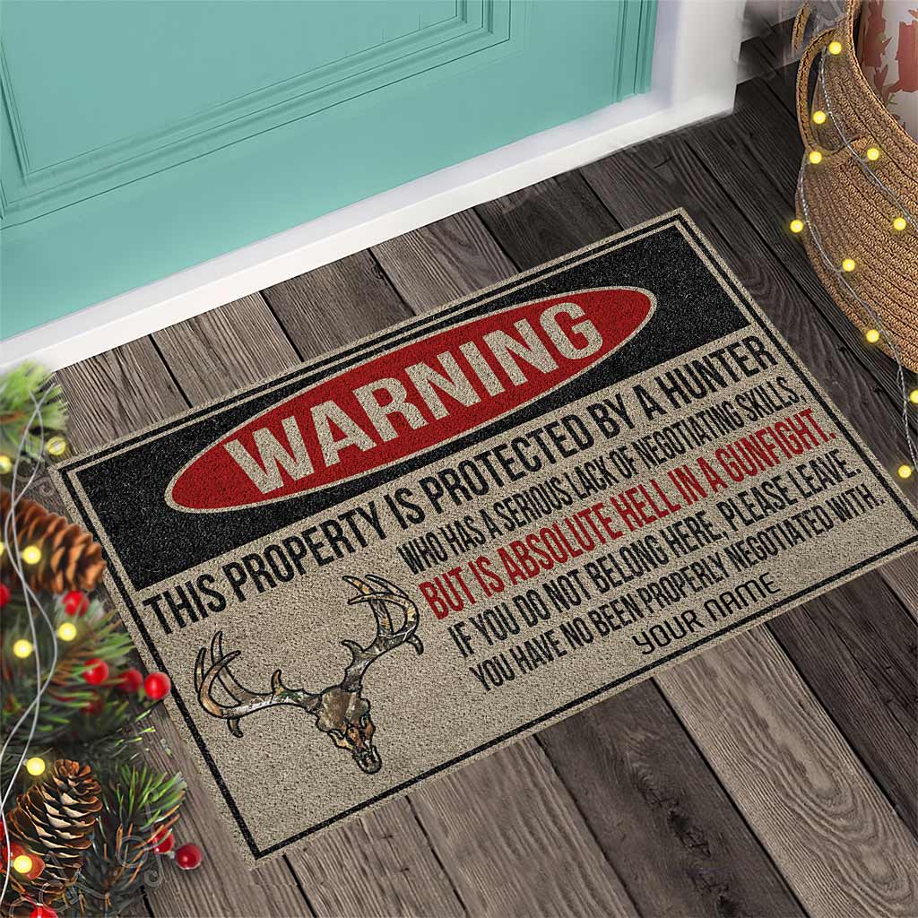 Warning - Hunting Personalized Coir Pattern Print Doormat