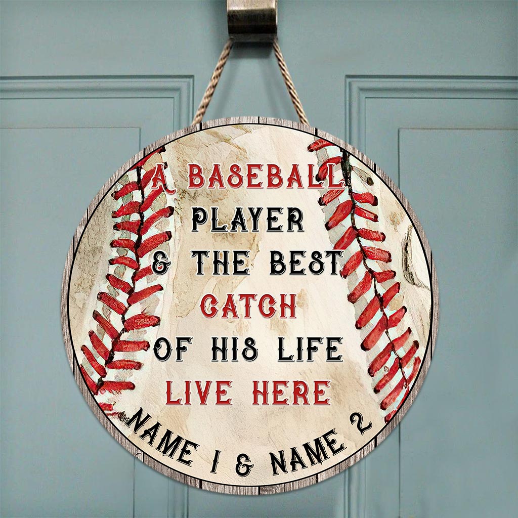 A Baseball Player Personalized Round Wood Sign