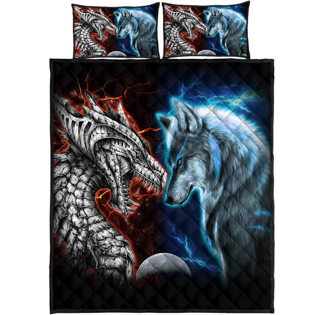 Heart Of A Wolf Soul Of A Dragon Quilt Bed Set