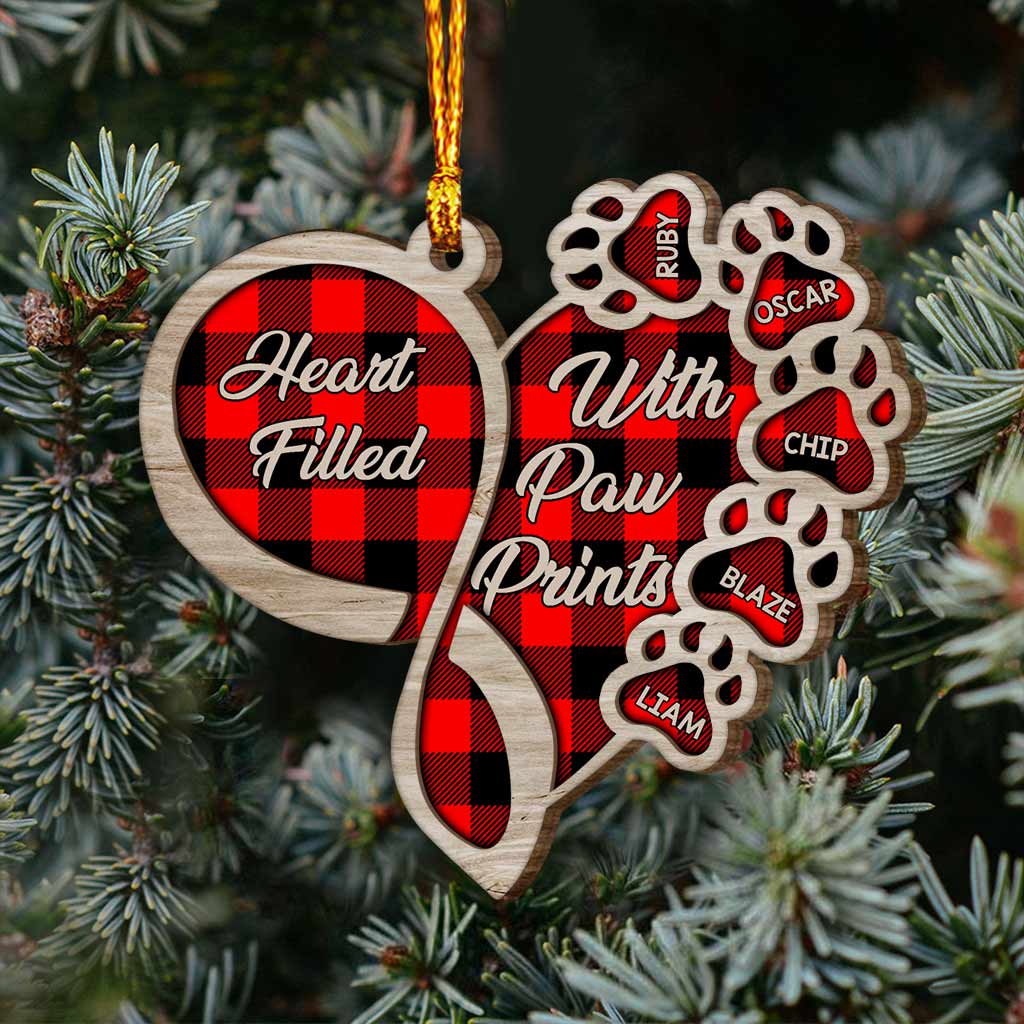 Heart Filled With Paw Prints - Personalized Dog Layered Wood Ornament