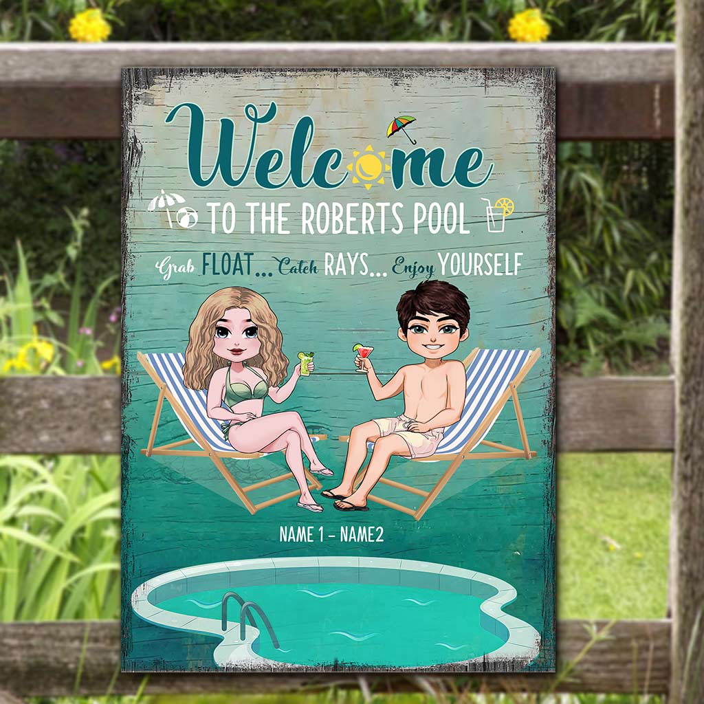 Welcome To Our Pool - Personalized Backyard Rectangle Metal Sign