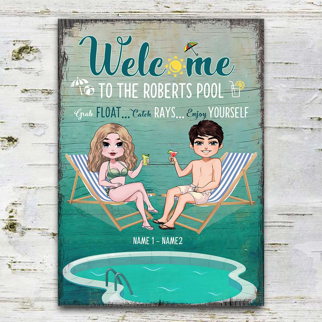 Welcome To Our Pool - Personalized Backyard Rectangle Metal Sign