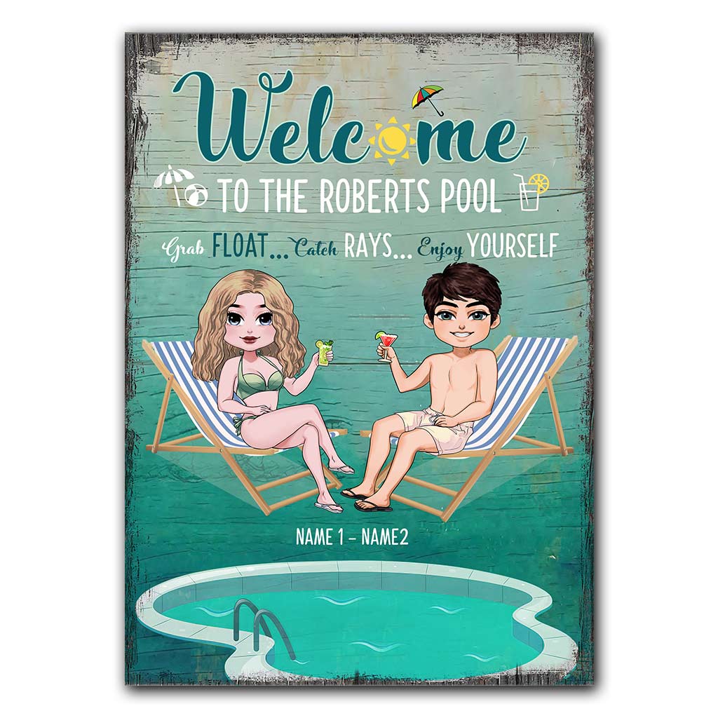 Welcome To Our Pool - Personalized Backyard Rectangle Metal Sign