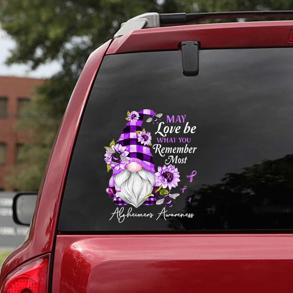 May Love Be What You Remember Most Purple Gnome - Alzheimer Awareness Decal Full