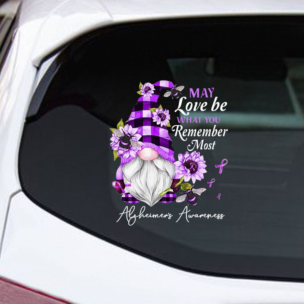 May Love Be What You Remember Most Purple Gnome - Alzheimer Awareness Decal Full