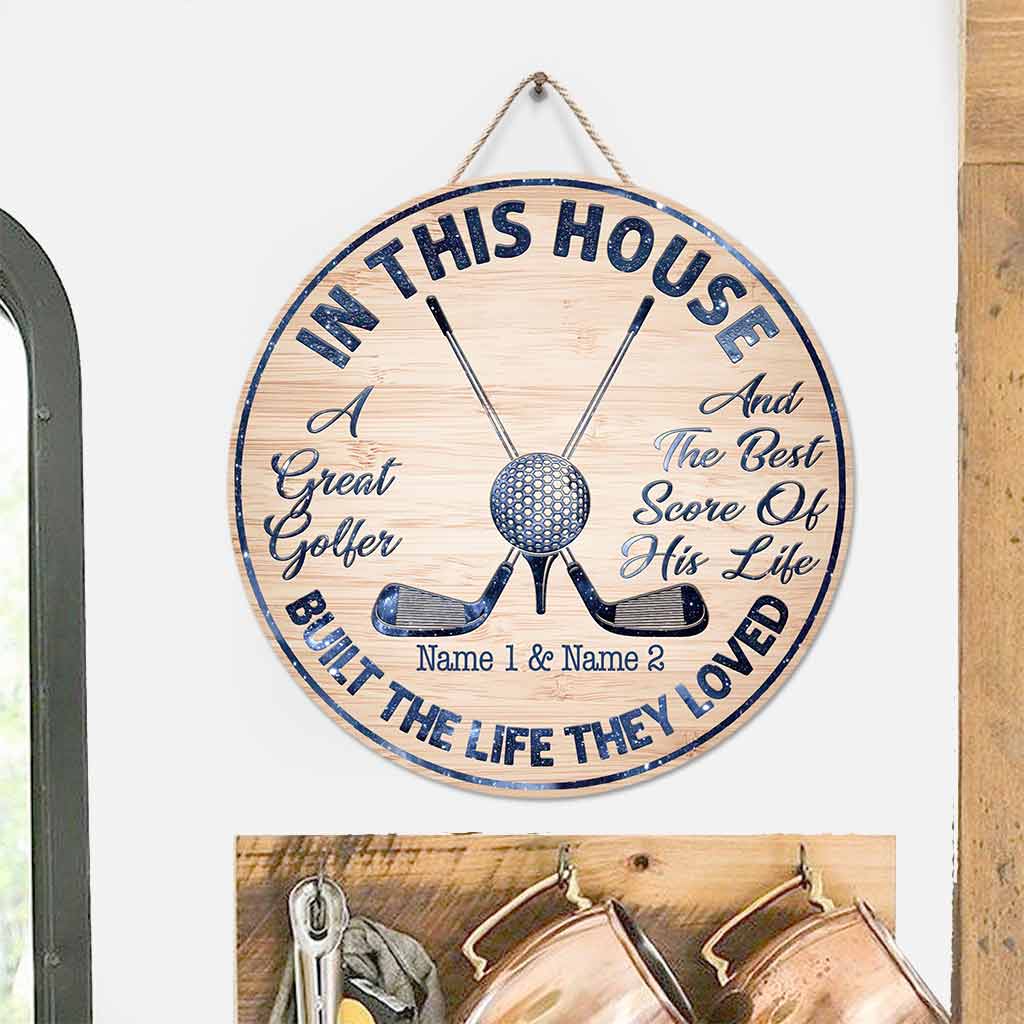 In This House - Personalized Couple Golf Round Wood Sign