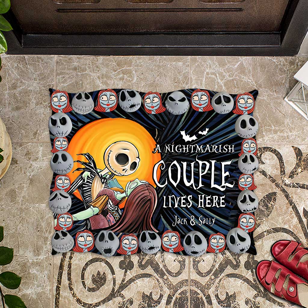 A Nightmarish Couple Lives Here - 3D Pattern Printed Personalized Nightmare Shaped Doormat