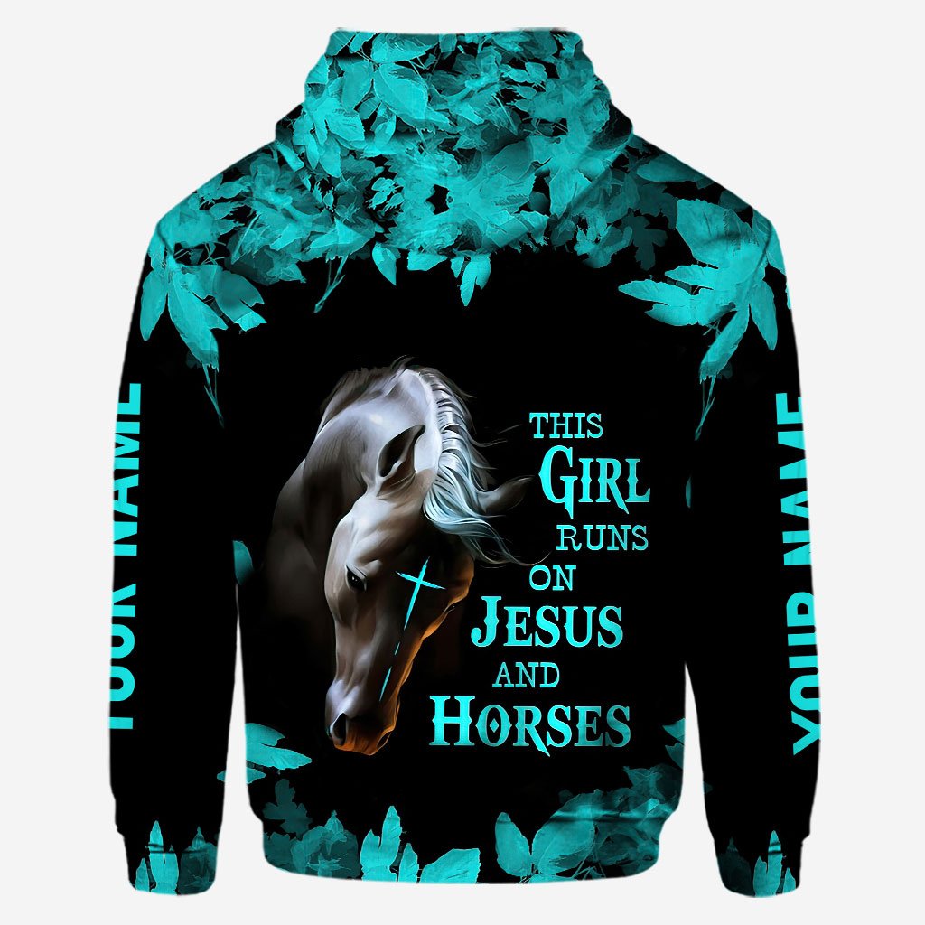 This Girl Runs On Jesus And Horses - Personalized Hoodie And Leggings