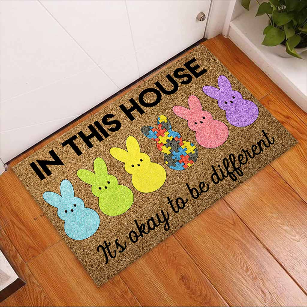 In This House Easter Day - Autism Awareness Coir Pattern Print Doormat