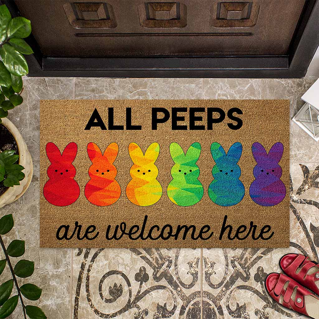 All Peeps Are Welcome Here Easter Day - LGBT Support Coir Pattern Print Doormat