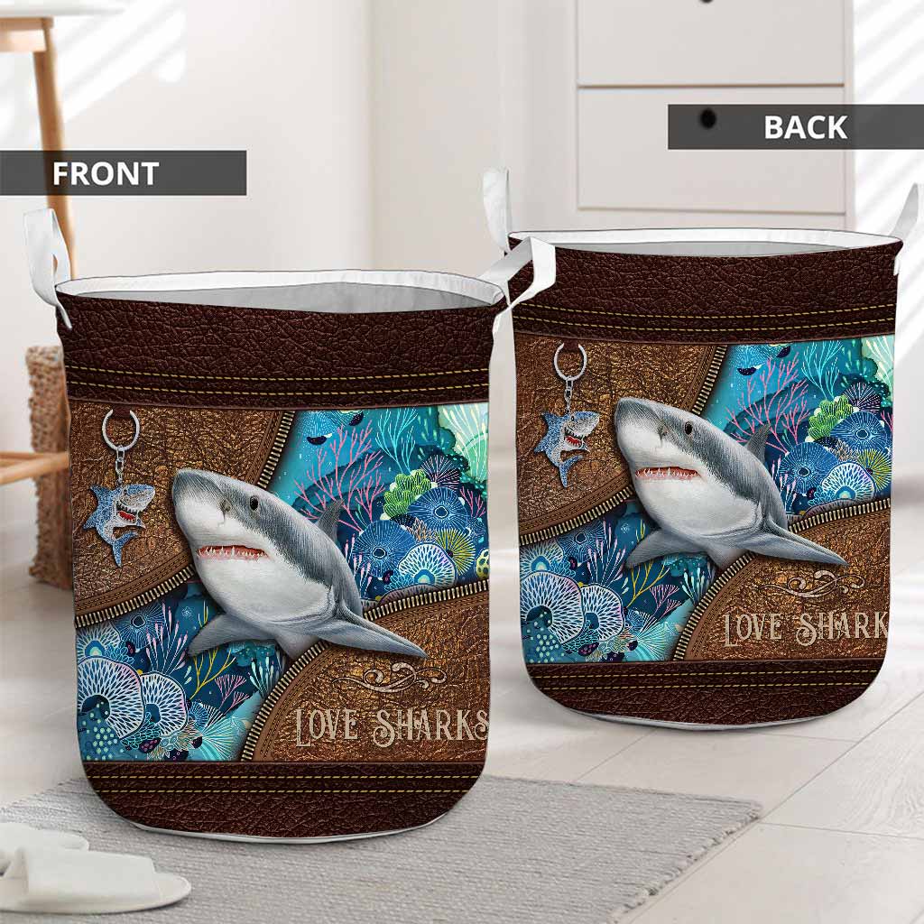 Love Sharks Leather Pattern Print Laundry Basket