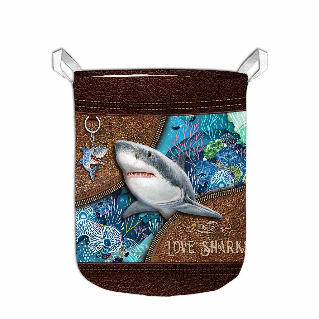 Love Sharks Leather Pattern Print Laundry Basket