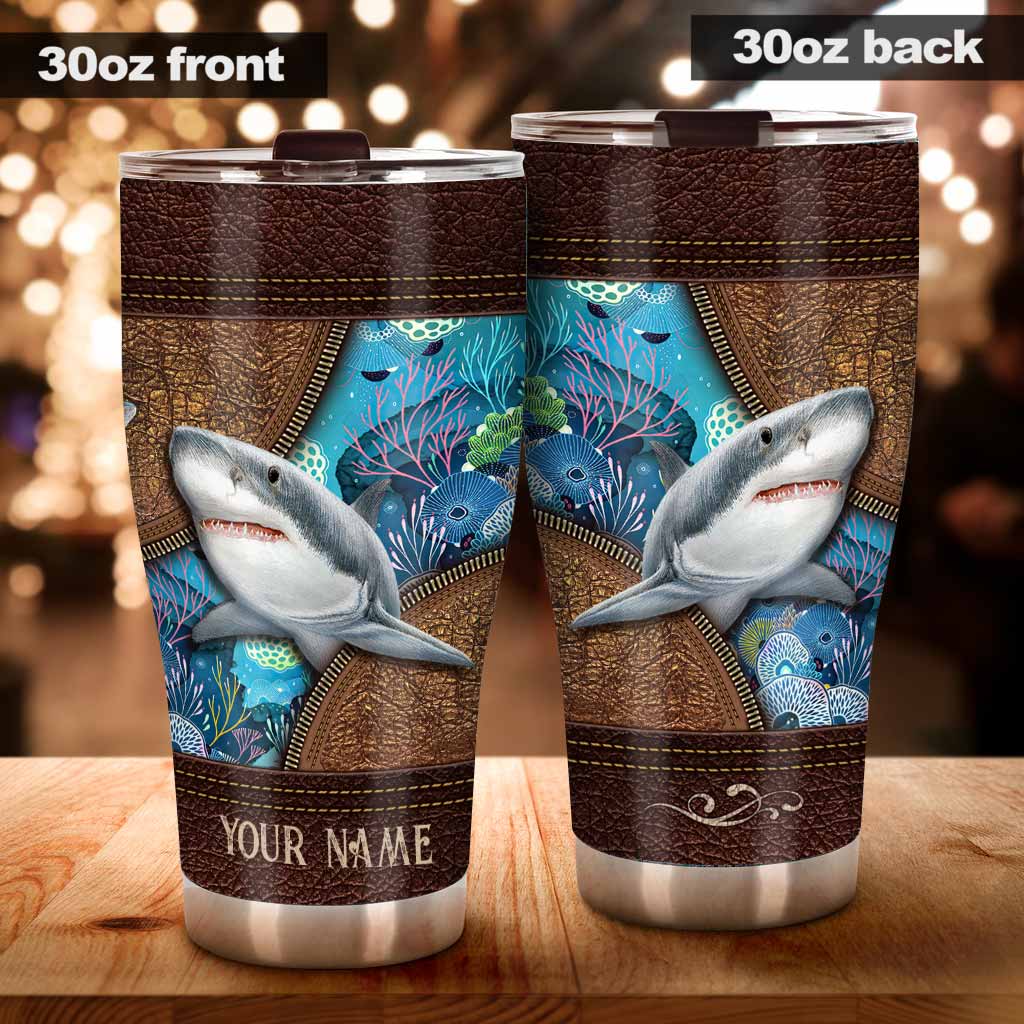 Love Sharks Personalized Leather Pattern Print Tumbler