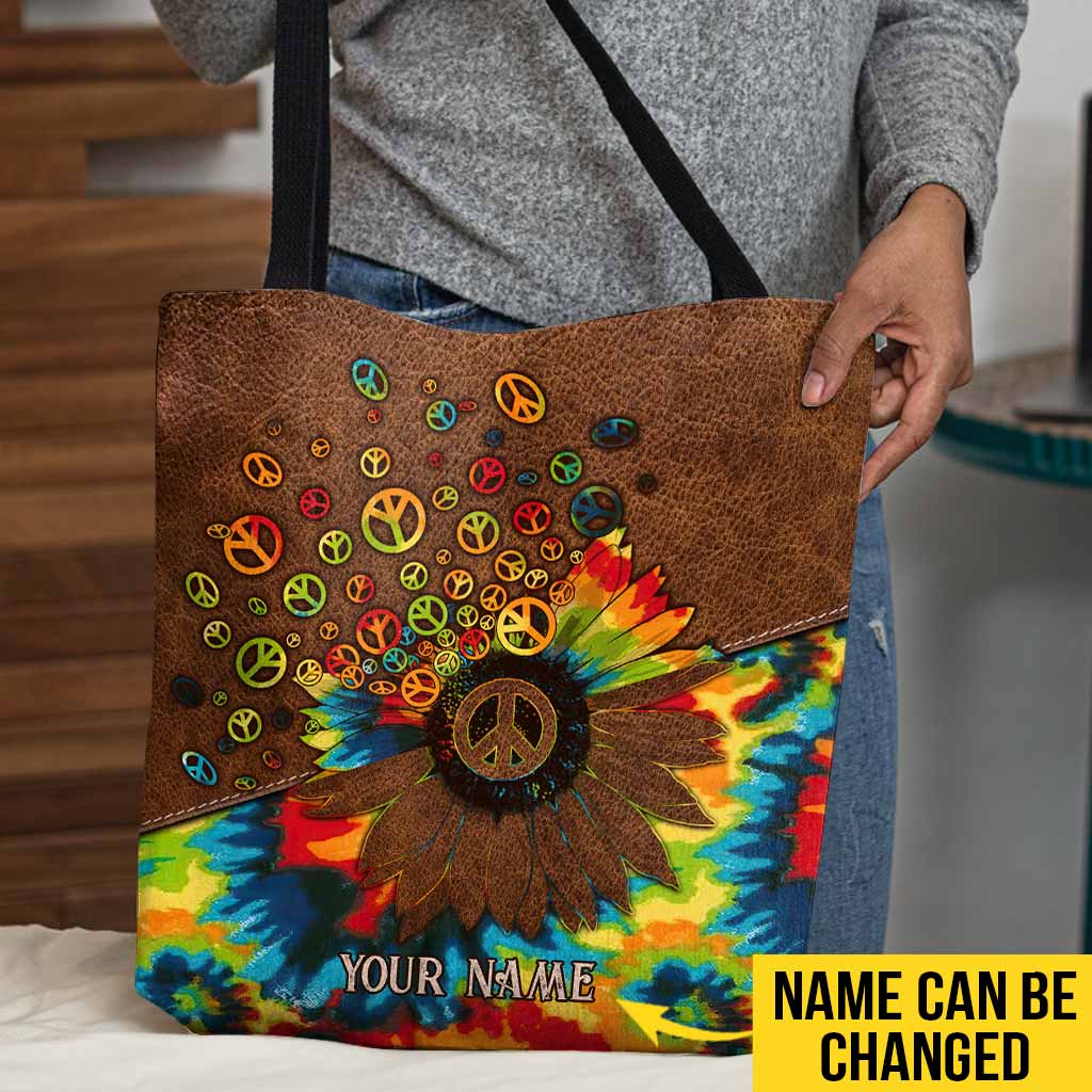 Hippie Soul Tie Dye Peace Sign Sunflower Personalized Tote Bag