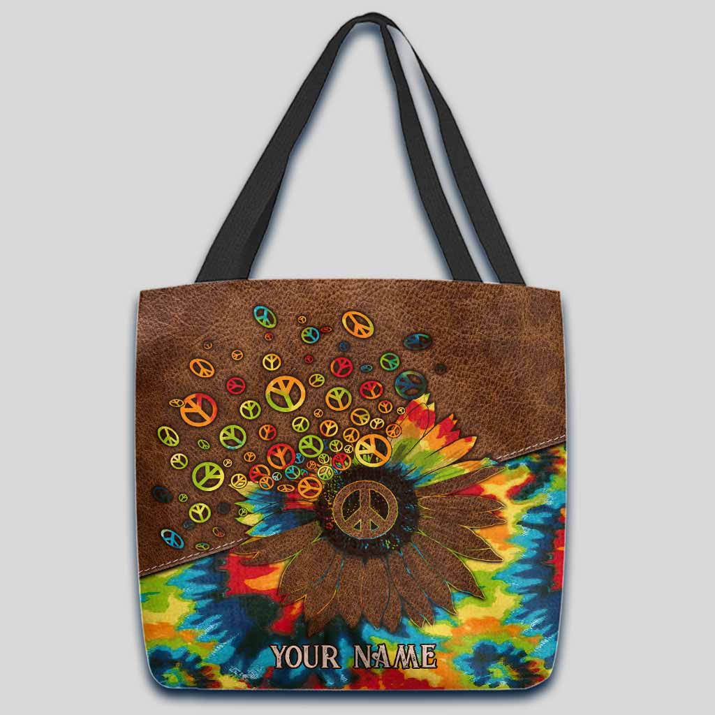 Hippie Soul Tie Dye Peace Sign Sunflower Personalized Tote Bag