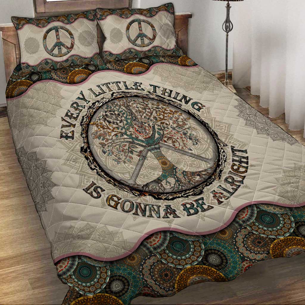 Every Little Thing Is Gonna Be Alright Vintage Mandala Hippie Quilt Set