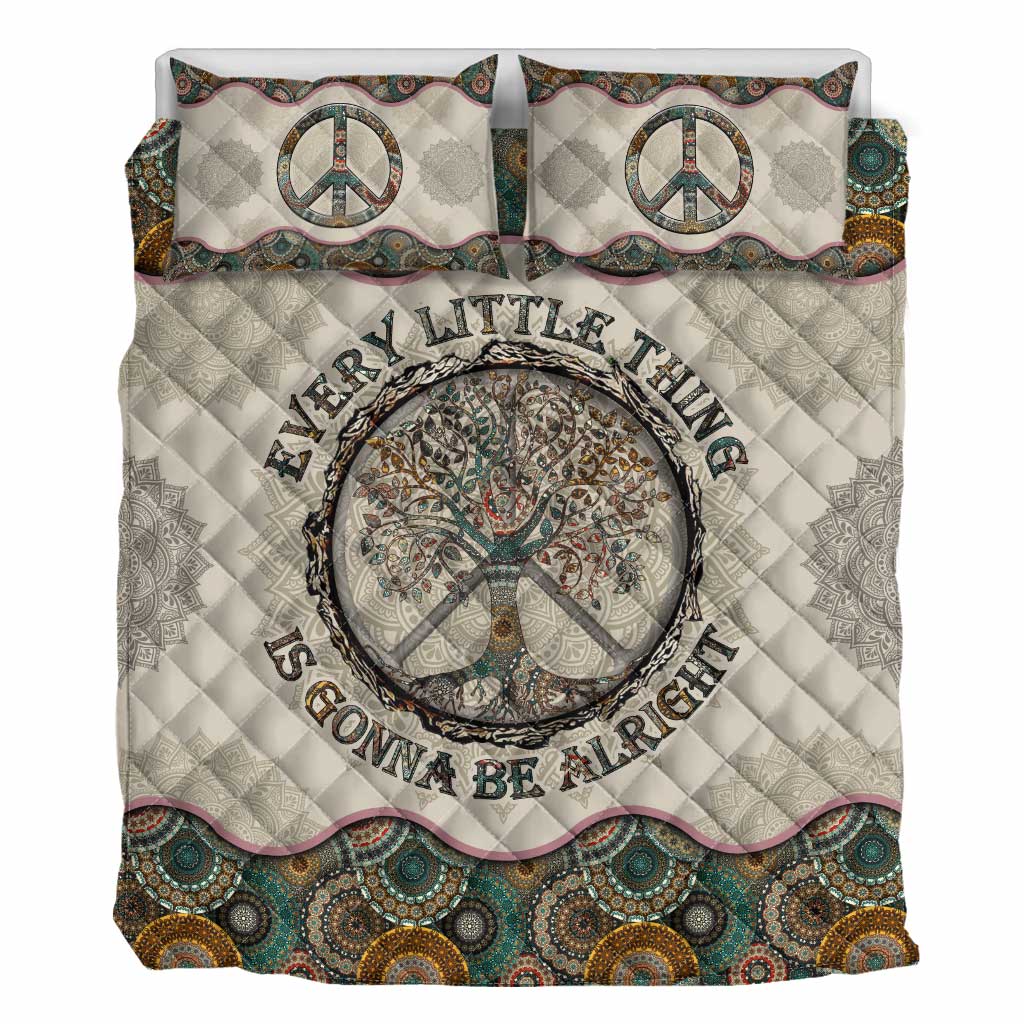 Every Little Thing Is Gonna Be Alright Vintage Mandala Hippie Quilt Set