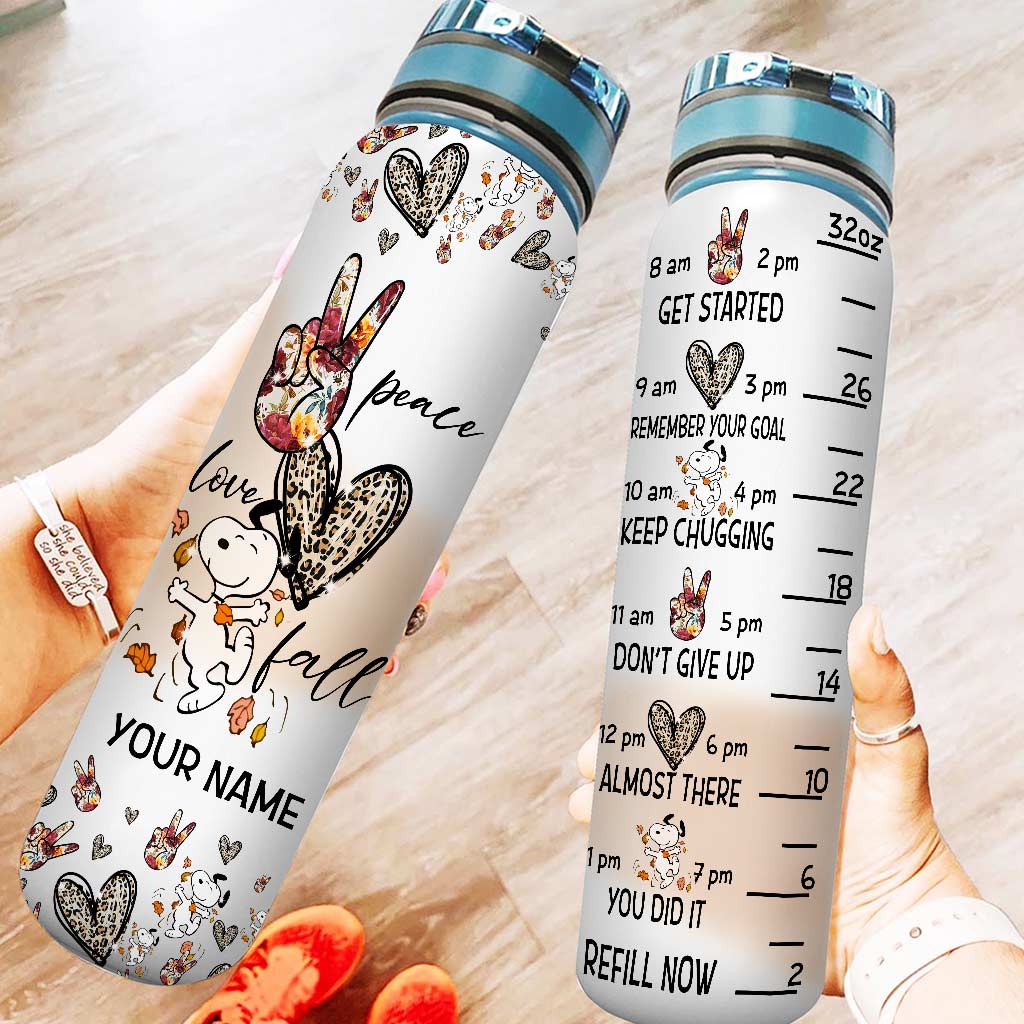 Peace Love White Dog - Personalized Water Tracker Bottle