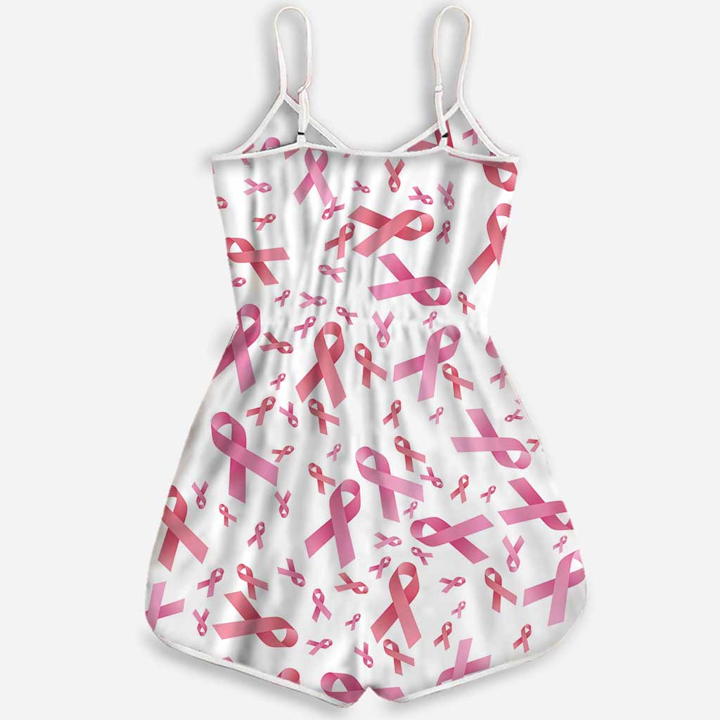 I Won't Quit - Breast Cancer Awareness Faux Glitter Pattern Print Romper