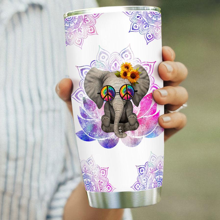 Hippie Elephant Mostly Peace Love Light-  Hippie Tumbler 0921