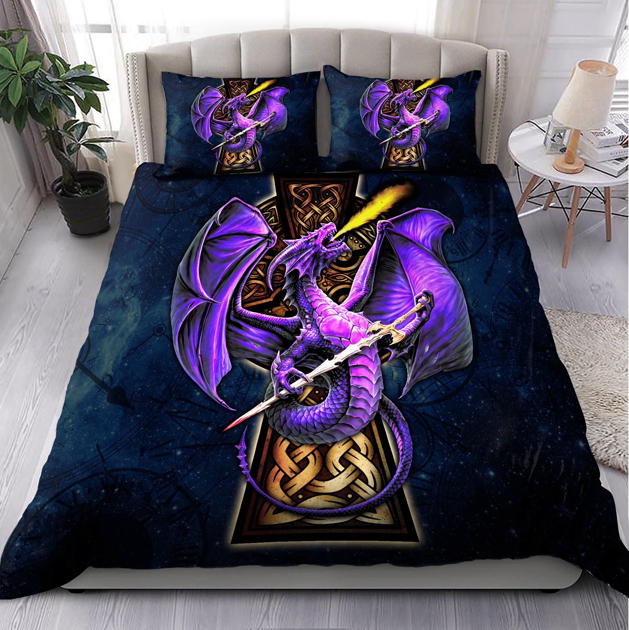 Purple Celtic Cross Dragon - Dragon Bedding Set 0921