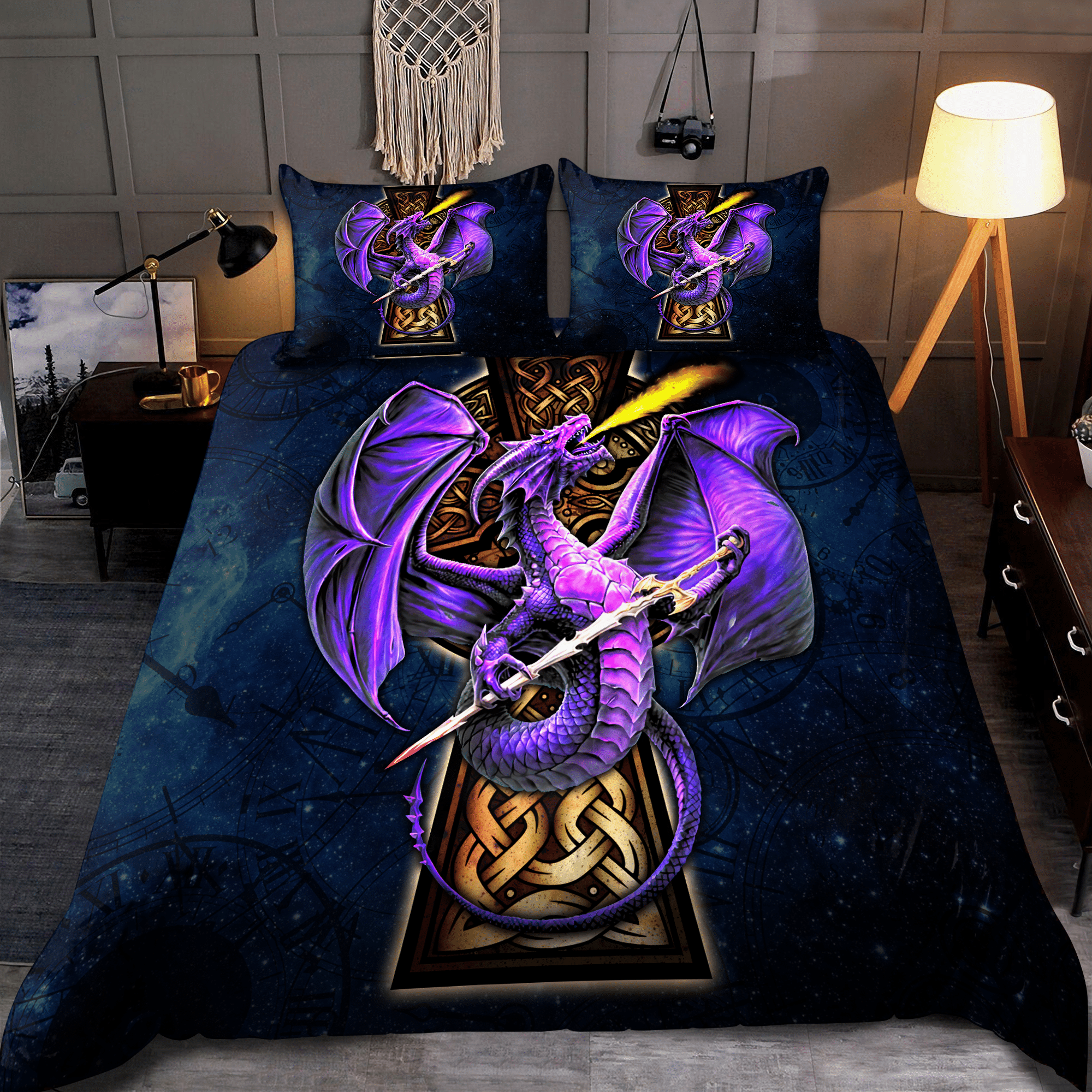 Purple Celtic Cross Dragon - Dragon Bedding Set 0921