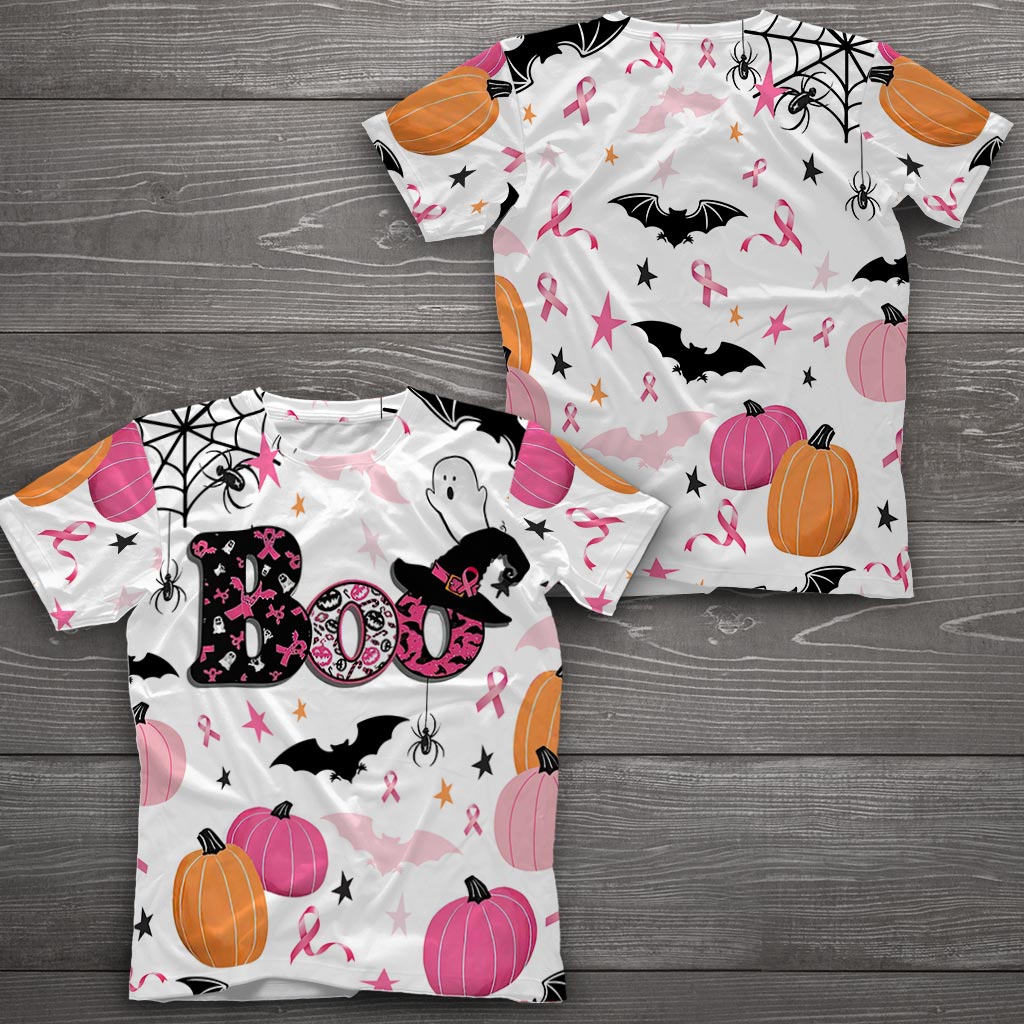 Boo Breast Cancer Awareness Halloween All Over T-shirt and Hoodie 092021