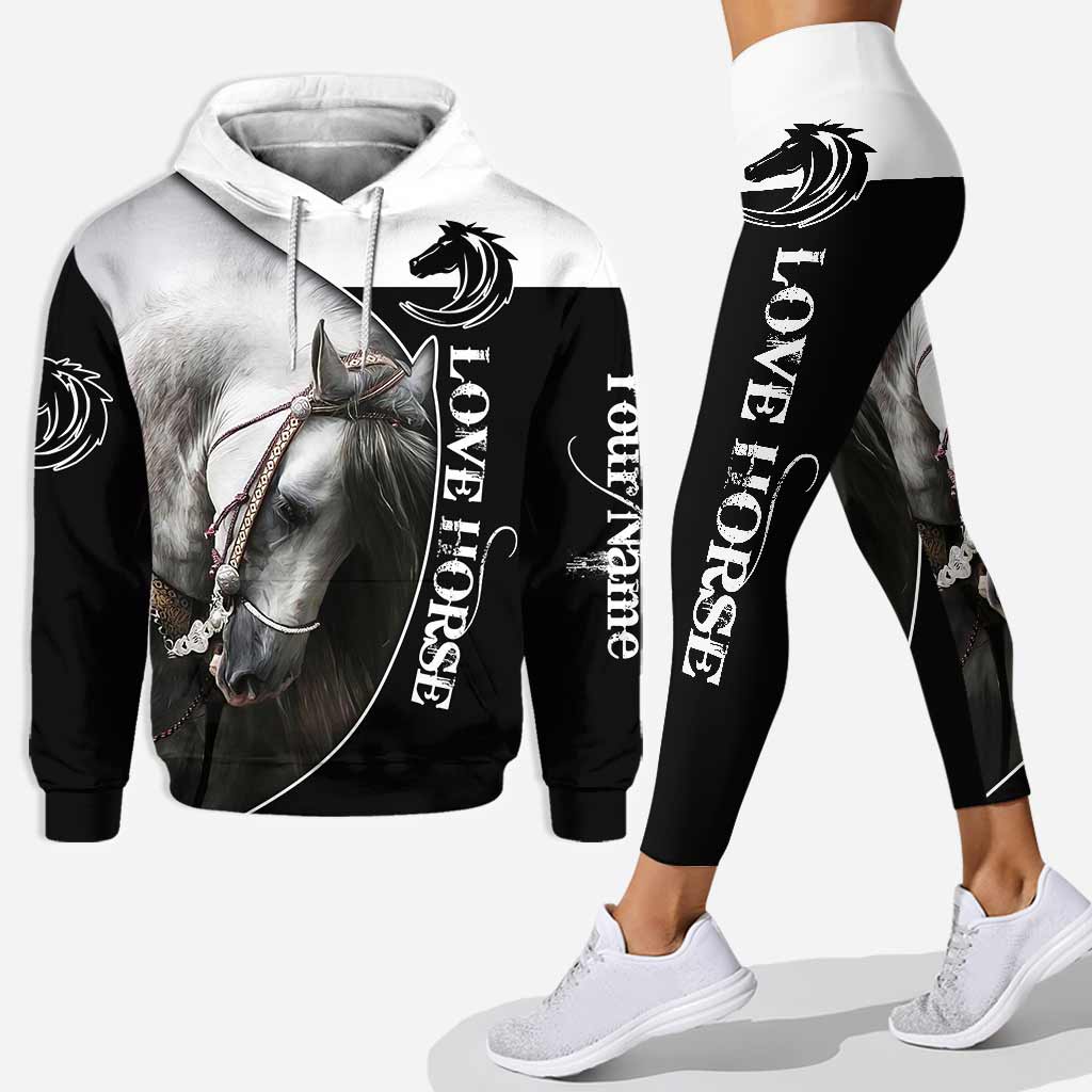 Love Horses Black And White - Personalized Hoodie and Leggings