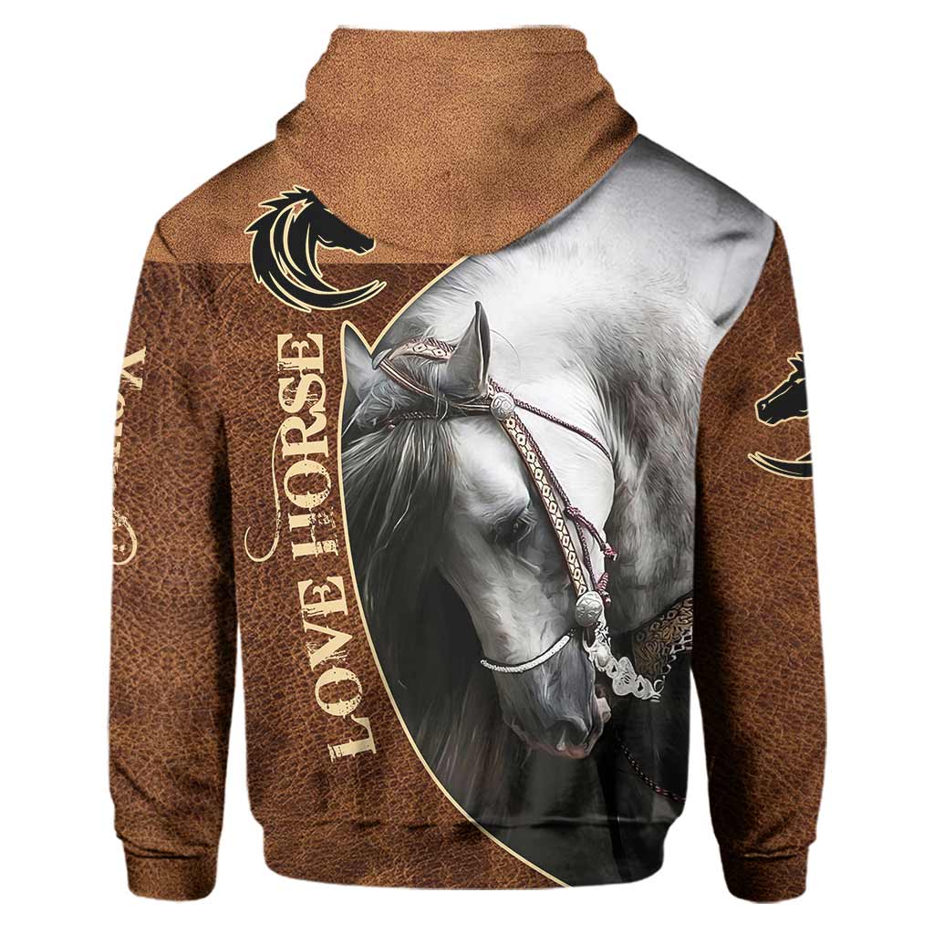 Love Horses - Personalized Horse Hoodie and Sweatpants With Leather Pattern Print