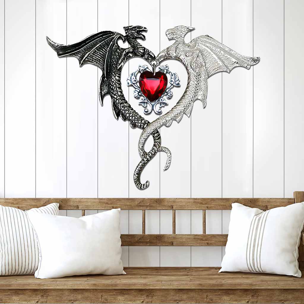 Dragon Heart Rhinestone Pattern Print Cut Metal Sign