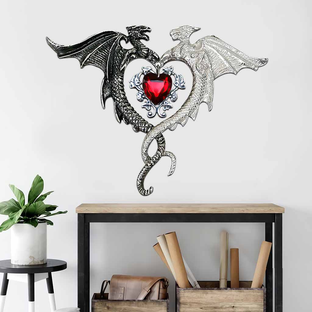 Dragon Heart Rhinestone Pattern Print Cut Metal Sign