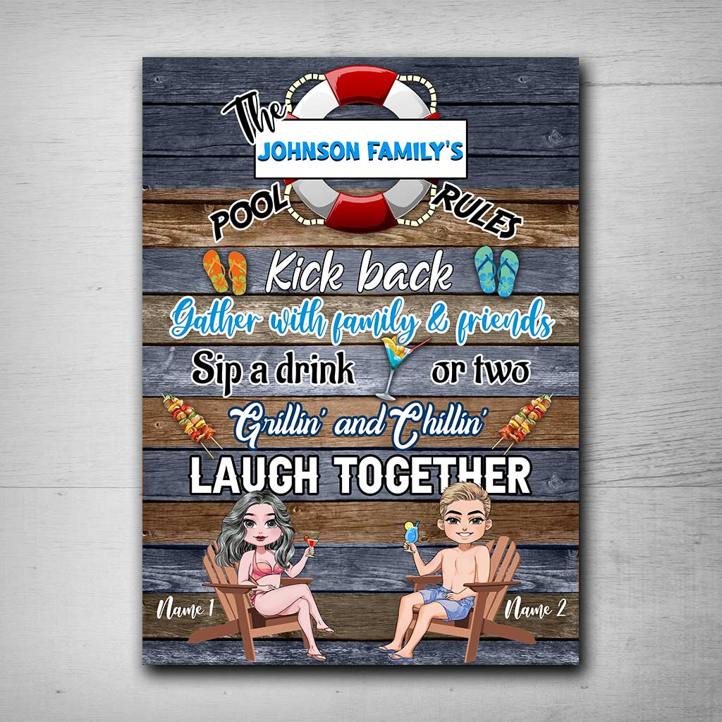 Pool Rules Swim Or Float - Personalized Backyard Rectangle Metal Sign