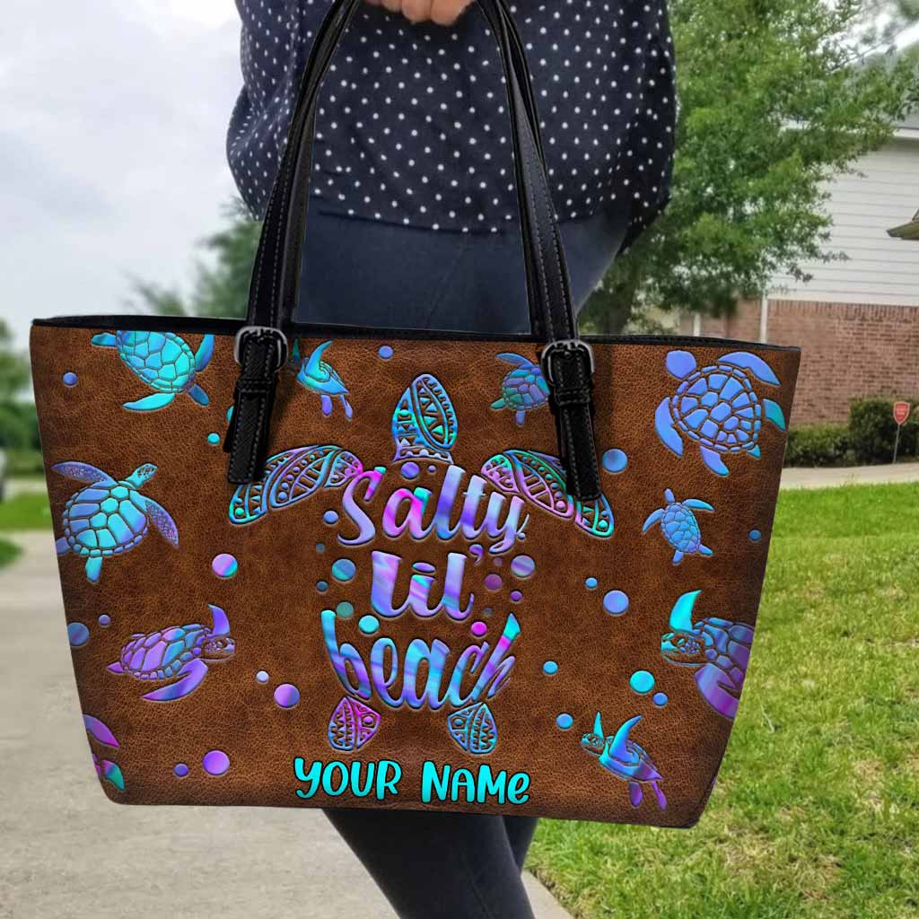 Salty Lil' Beach - Turtle Personalized Leather Tote Bag