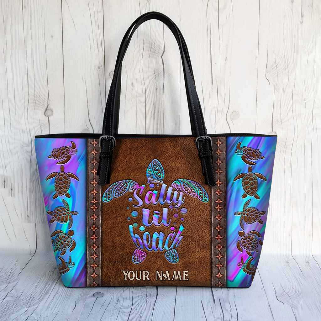 Salty Lil' Beach - Turtle Personalized Leather Tote Bag