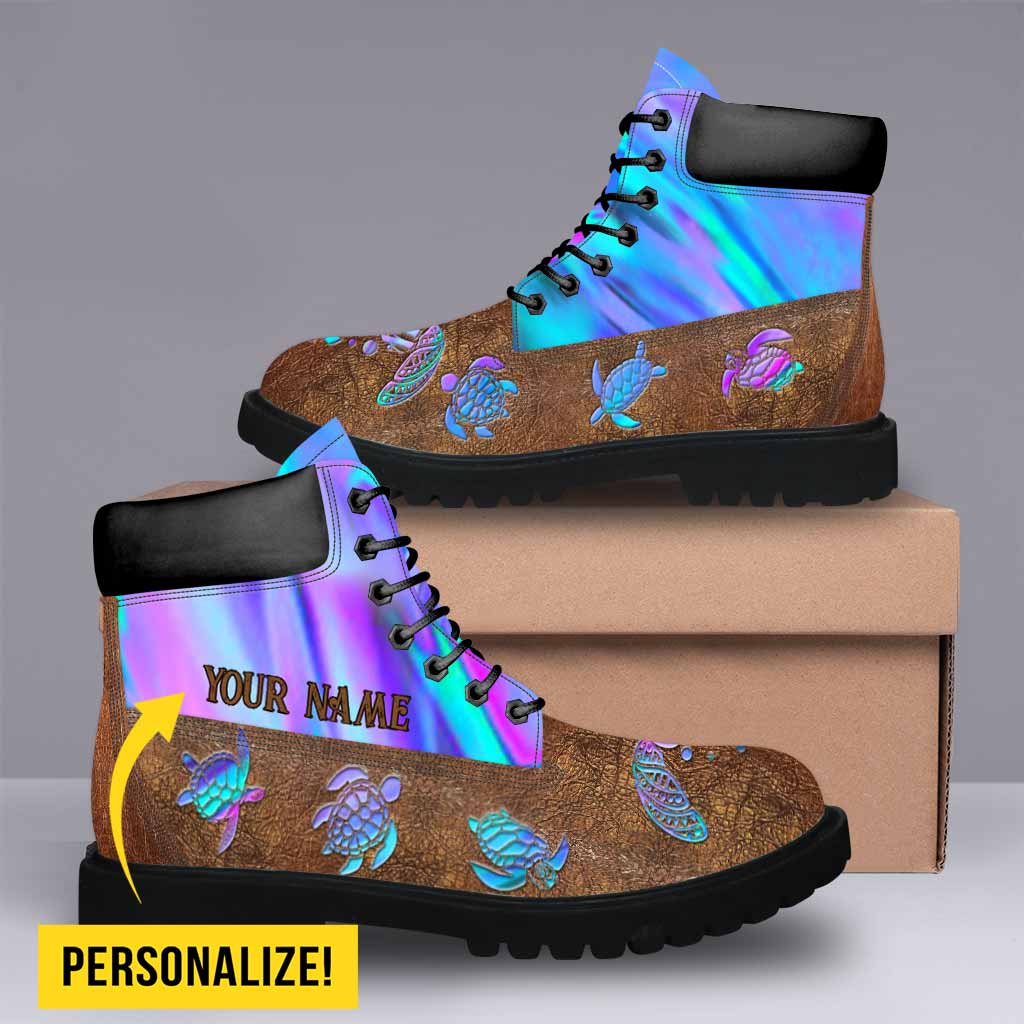 Salty Lil' Beach - Turtle Personalized Leather Pattern Print All Season Boots