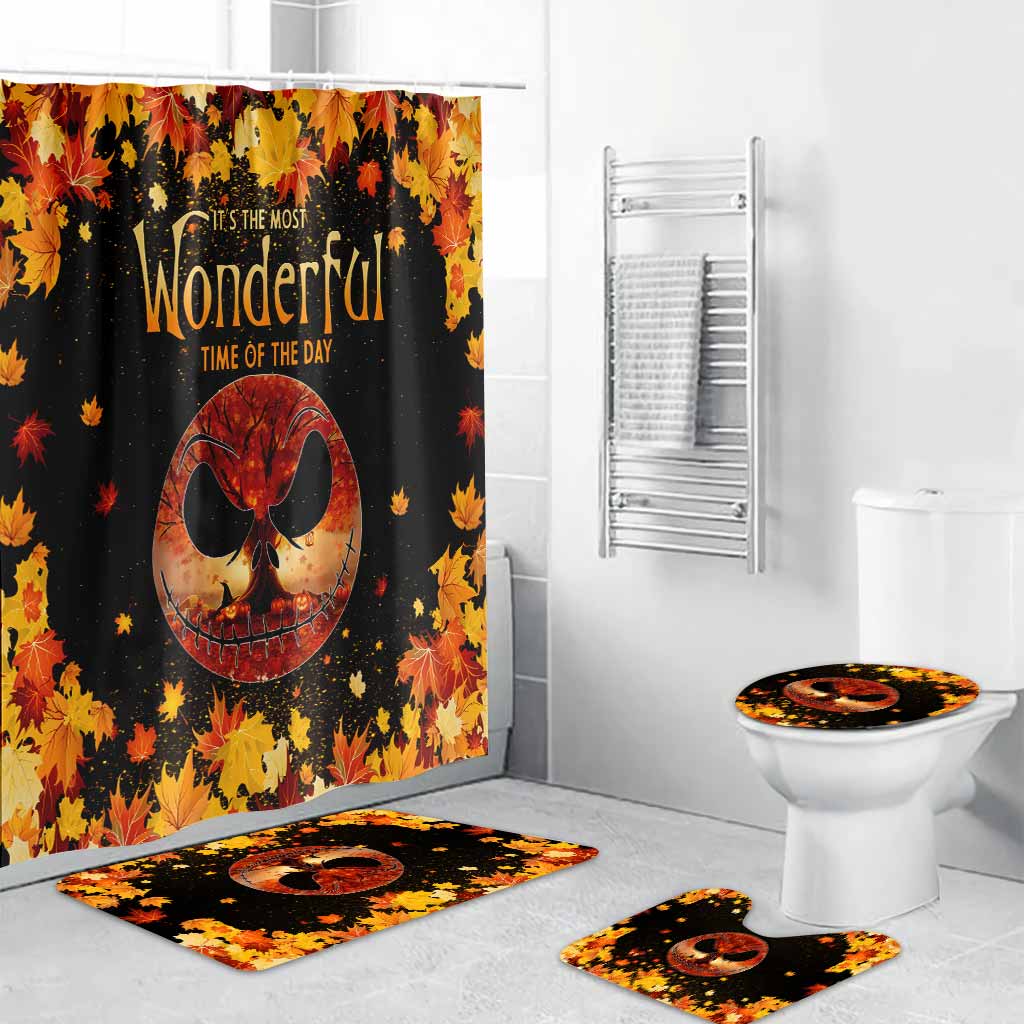 Most Wonderful Time Of The Day Autumn Leaf Nightmare - Fall Nightmare Bathroom Curtain & Mats Set